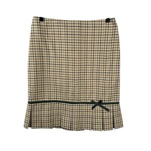Tailor New York Tan Y2K Zipper Back Bow Accent Pleated Check Hem Skirt Size 4